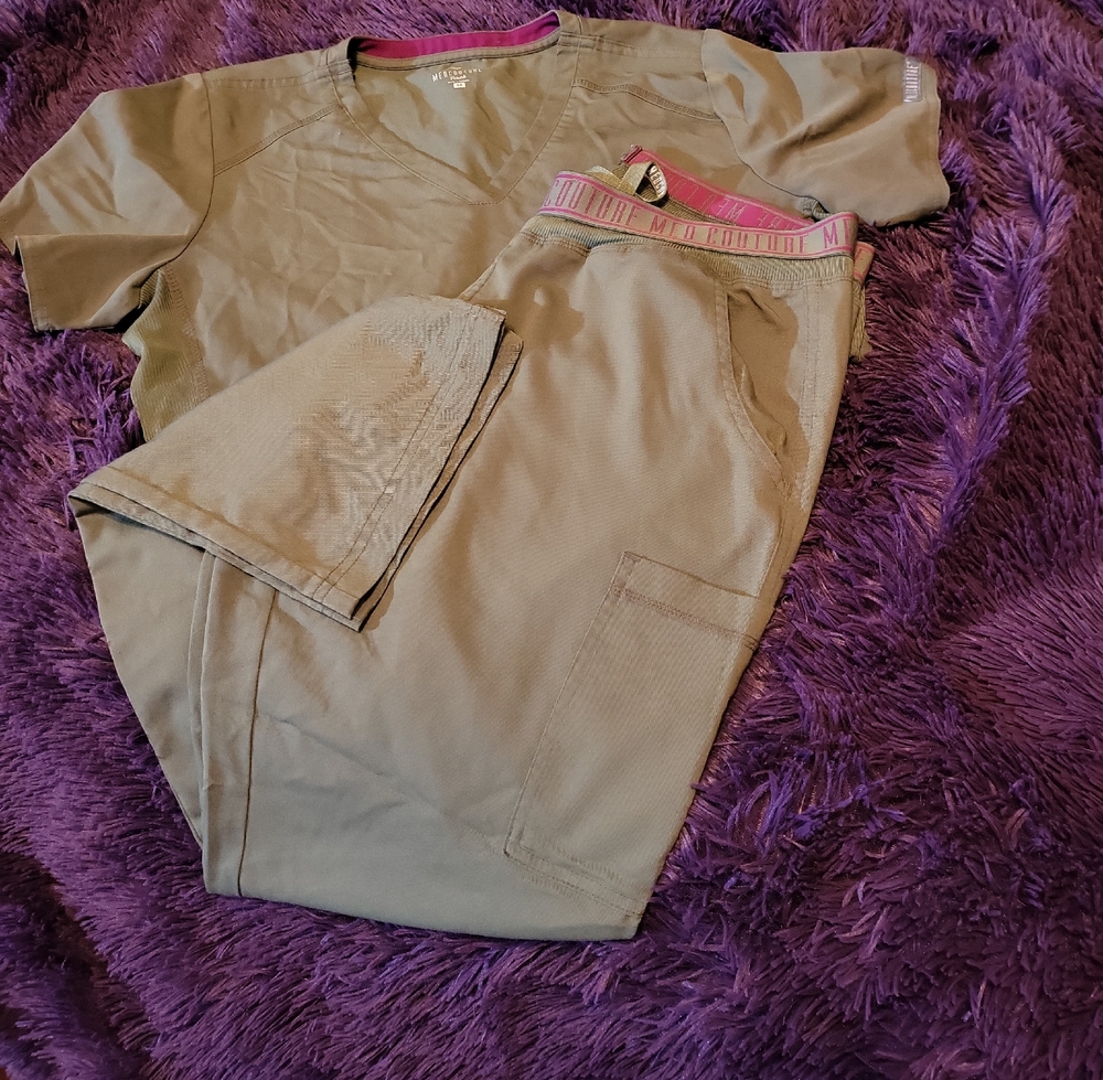 Med Couture Army Green and Pink Scrub Set